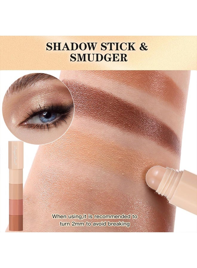 Dragon Ranee Eye Shadow Stick-Multi Functional 4 Colors Shadow Stick and Highlighter Makeup 4 in 1 Long Lasting Eyeshadow Pencil,Skin-Friendly,Non-Chalky, Long-Lasting,Heat-Resistant/Cruelty-Free(#B)Nude Brown - Image 4